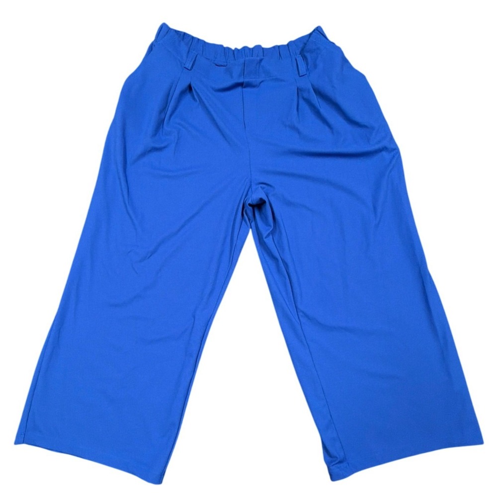 Halara Pants Women 2X Blue Wide Leg Pleated High Waist Waffle Knit Workleisure
